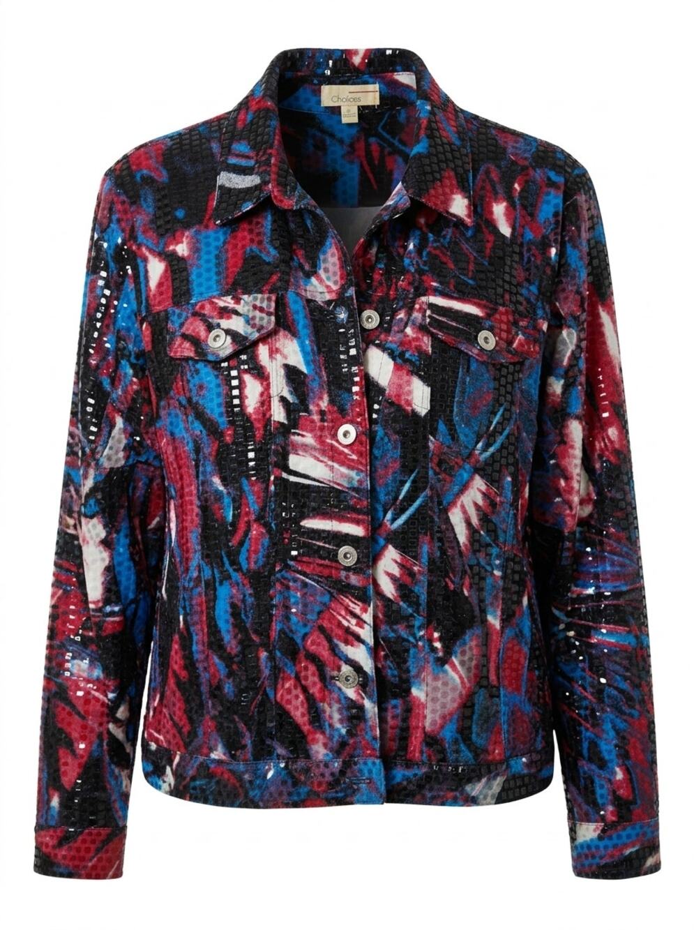 Choices Abstract Graphic Print Stretch Button Up Jacket Women Size XL